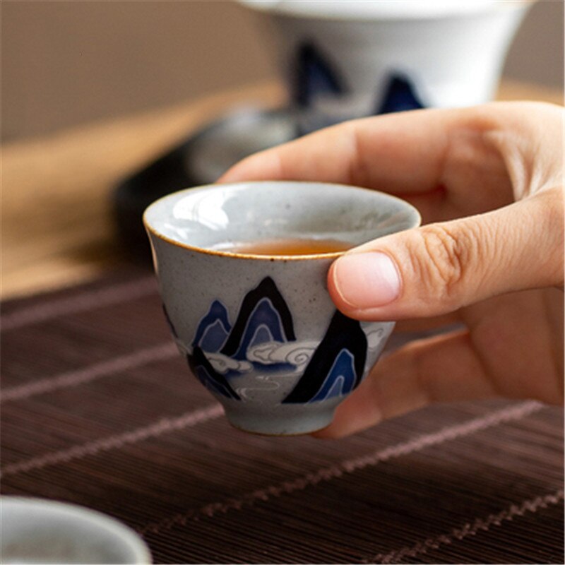 Retro Blue and White Teacup Large Master Tea Cup Tea Set Single Personal Household Small Bubble Tea Cup