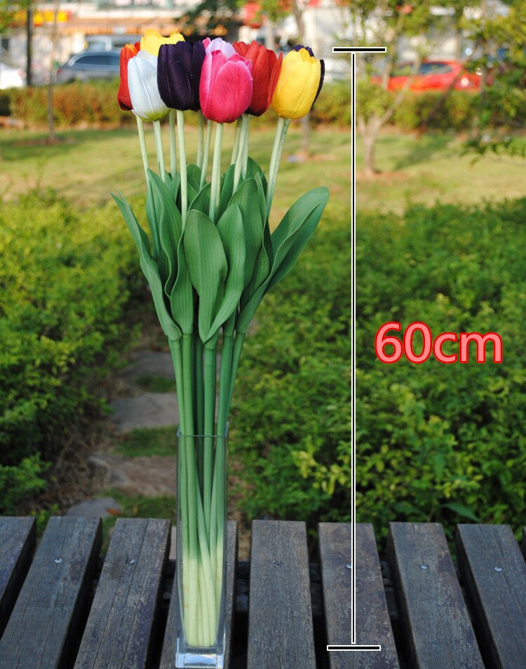 Rama de flor de tulipán Artificial con hojas verdes, suministros de de boda, flores artificiales para decoración del hogar, 60cm