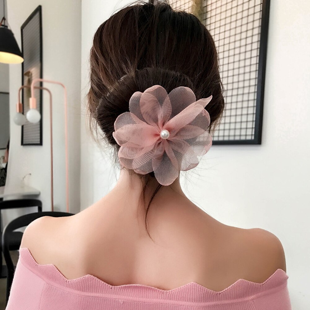 Woman Flower Donuts Twist Headband Magic Hair Bun Maker DIY Hairstyle Tool Pearl French Bud Dish Hair Accessories Sweet Hairband