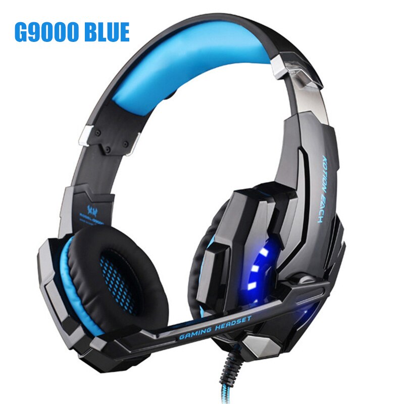 Headset over-ear trådbundna spelhörlurar gaming hörlurar djup bas stereo casque med mikrofon för  ps4 xbox pc laptop gamer: G9000 blå