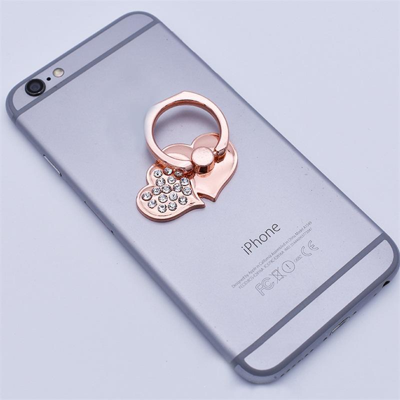 Soporte giratorio para teléfono móvil para mujer y niña, estrás amor corazón, hebilla de anillo para dedo, soporte para teléfono de escritorio: Type 1-Rose Gold