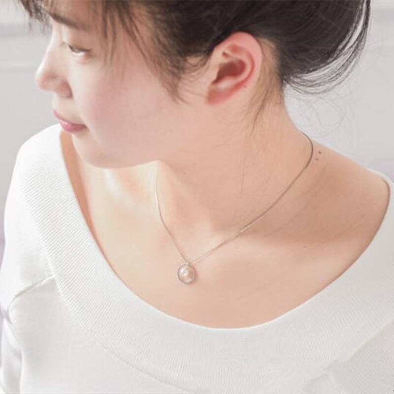 Belle 925 bijoux en argent Sterling femme coréen transbordement perle cercle pendentif collier H273