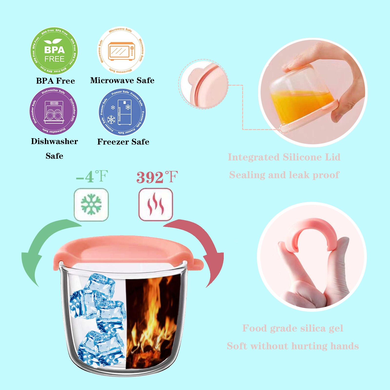 Glass Baby Food Storage Containers COMI Reusable 4OZ Jars with Sealed Silicone Lids and Tray, Pack of 4 Dishwasher Friendly