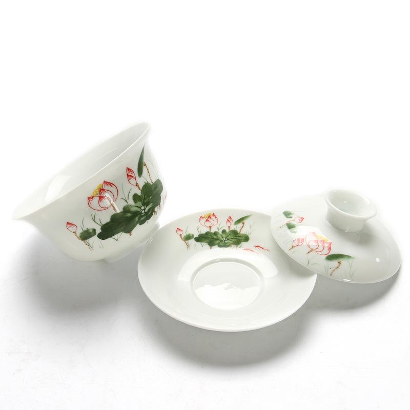 Chinese Traditional Gaiwan Teaware Set Ceramic Teapot Kettle Handpainted Gaiwan Set Porcelain Chinese Kung Fu Tea Set Tea Tureen