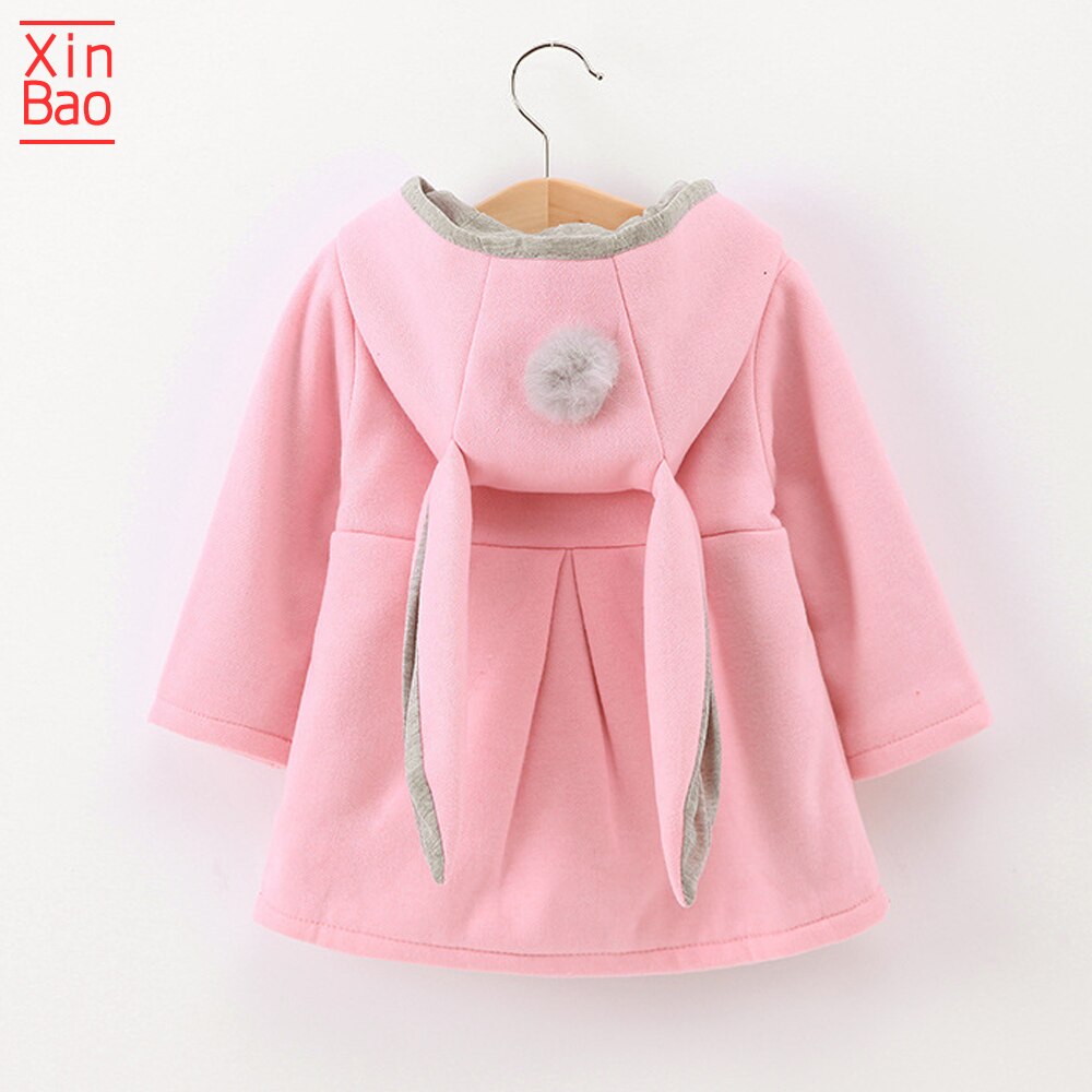 Xinbao meisjesjassen cartoon lange mouwen jas konijnenoor hoodie casual bovenkleding kinderjas babykleding gebreid kinderen