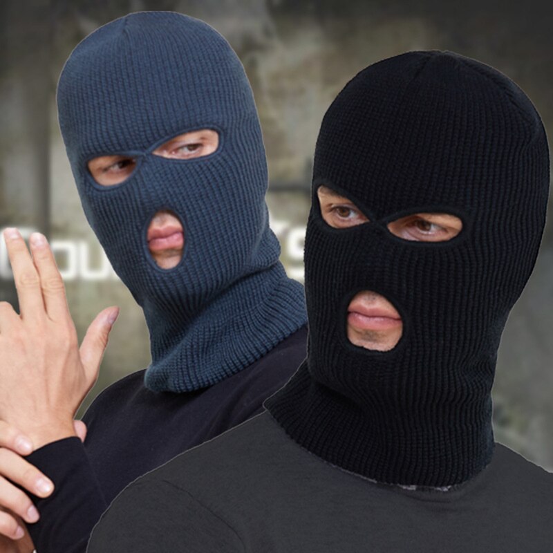 Gorro de lana con tres agujeros para hombre y mujer, gorro de punto antiterrorista, ladrón, fresco, máscara térmica para exteriores, cálido