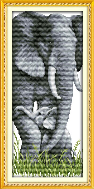 L'éléphant mère et fils (2) kit de point de croix 14ct 11ct pré estampillé toile broderie couture à la main travaux manuels