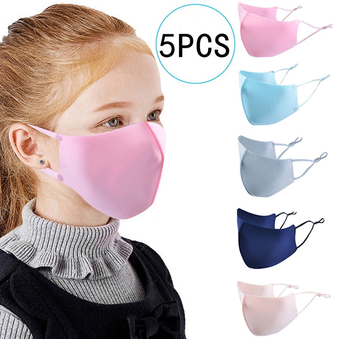 5pcs Children Ski Fasemask Dustproof Reusable Fabric Bandana Cute Cartoon Animal Printed Masque Bandana: Dark Khaki