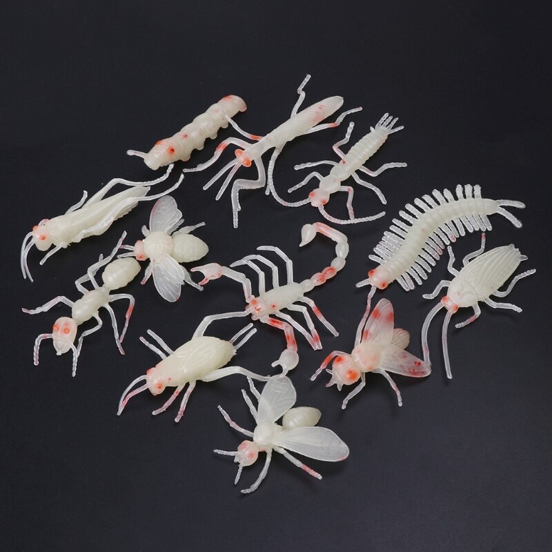 Novelty 12Pcs Soft Spider Insect Night Glow Worms Halloween Toy Joke Gag R9JD