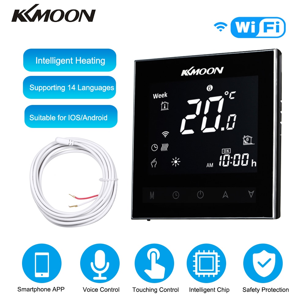 Kkmoon digital gulvvarme termostat til elvarmesystem gulvluftsensor wifi hjem stuetemperatur controller: Sort med wifi