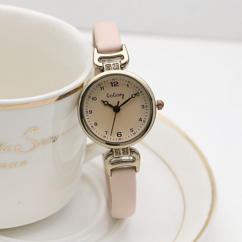 Dameshorloge met dunne riem, digitaal horloge met kleine wijzerplaat: Roze