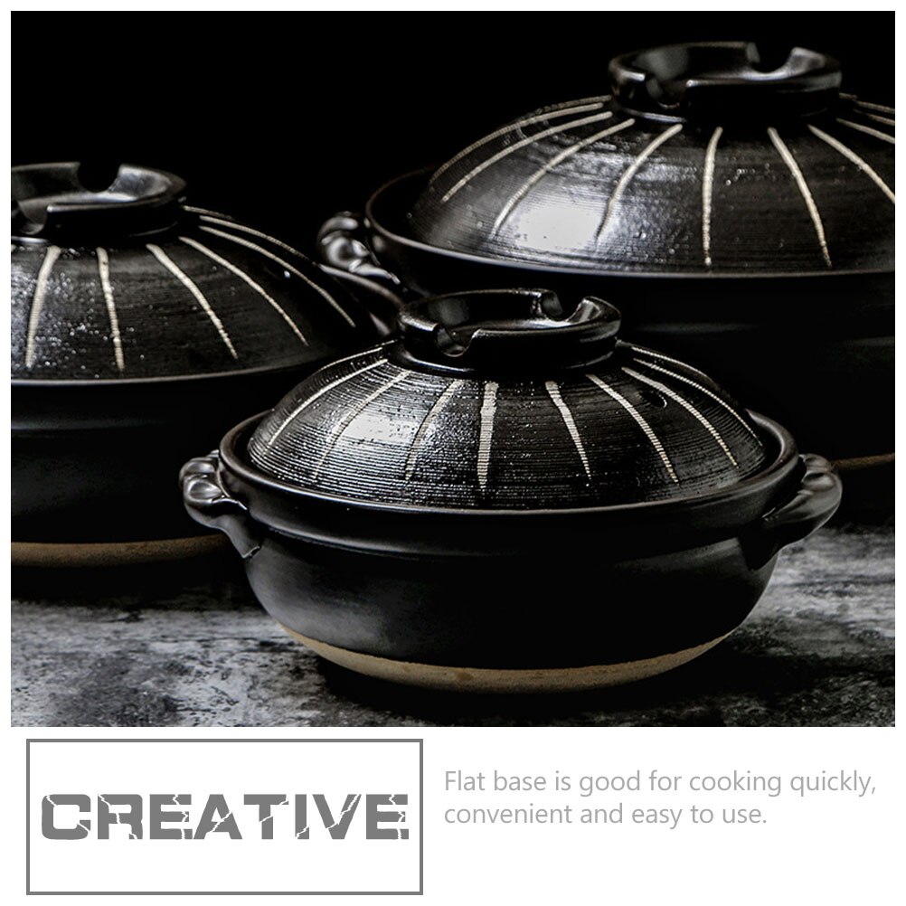 1Pc Home Cooking Pot with Lid Ceramic Cooking Pot Delicate Home Cook Ware (Black)