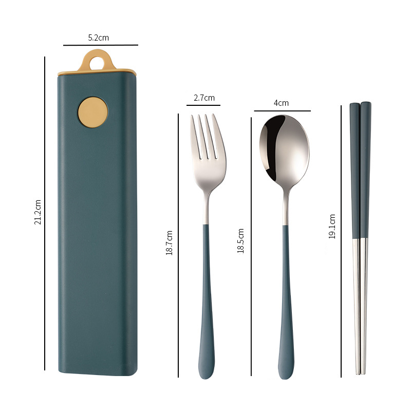 Portable Travel Cutlery Set With Case Stainless Steel Spoon Fork Chopsticks Tableware: B-Dark Blue