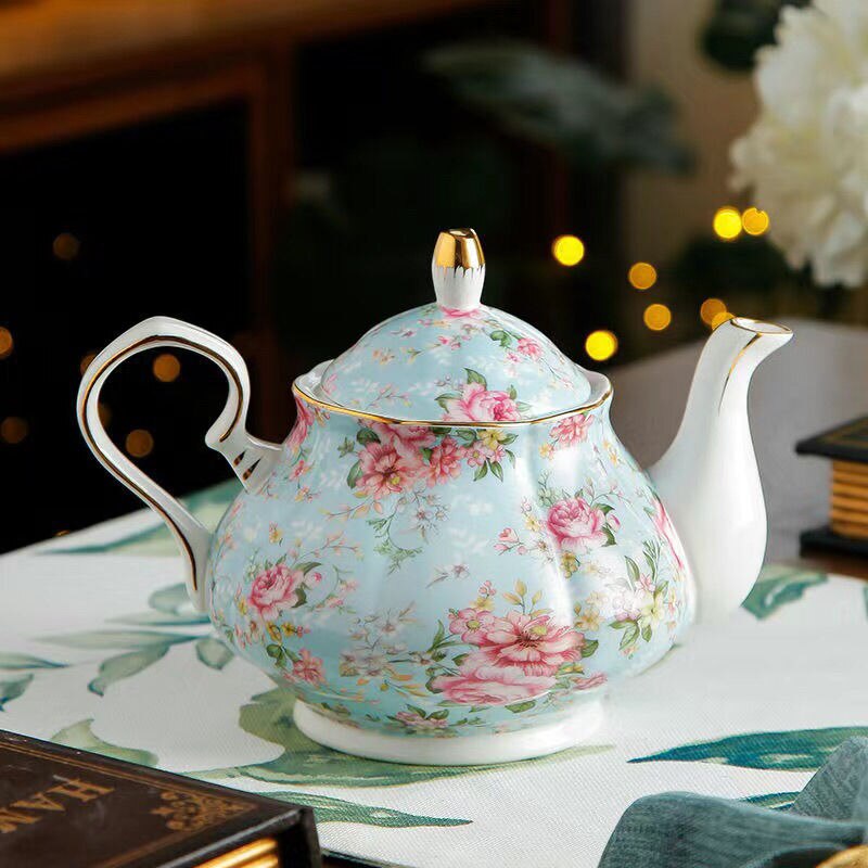 Bone China Teapot 400/900ML Ceramic Tea Pot Set Home High Grade Porcelain Kettle Large Capacity Party Teaware Coffee Ceramic Jug: 900ML / Blue