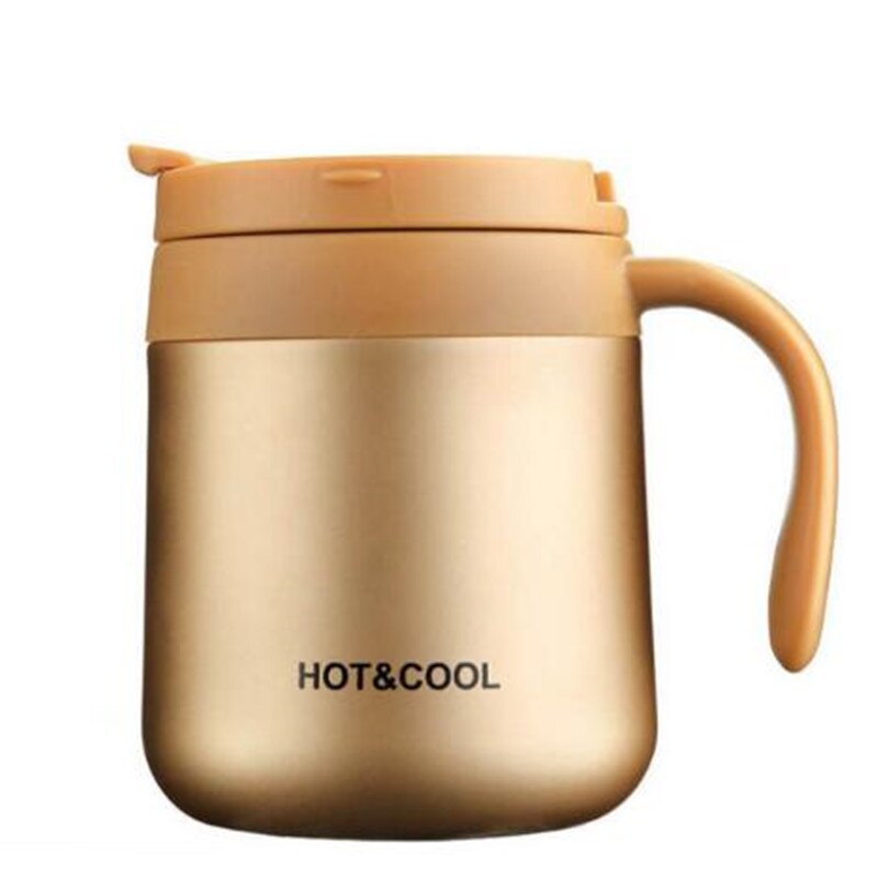 350/500ML 304 tazas termos de acero inoxidable taza de vacío de oficina con tapa de asa taza de té aislante termo taza termo portátil: 500ml / Dorado