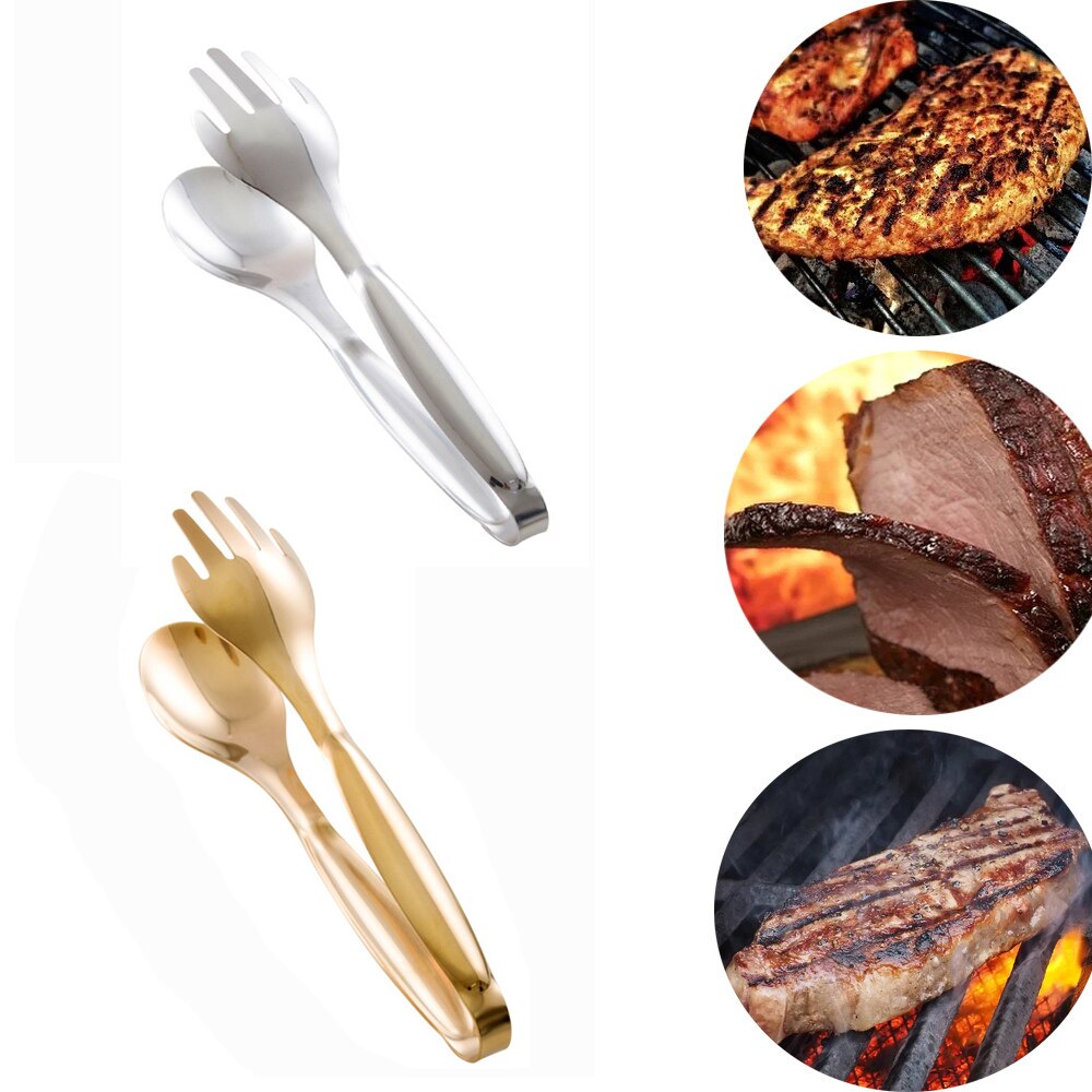 Madtang i rustfrit stål guldslim køkkenredskaber buffet madlavningsværktøj bbq klips brød bøf tang klip køkken tilbehør
