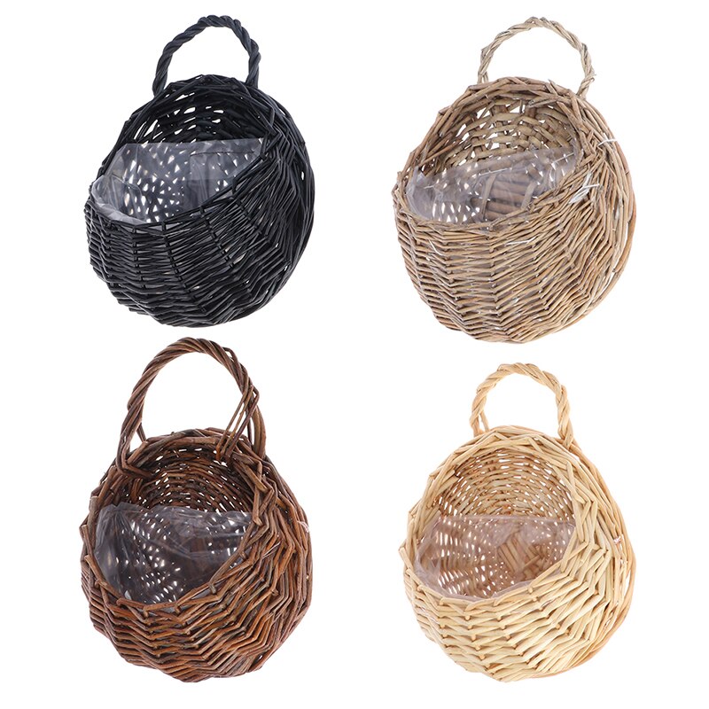 1PCS Flower Planter Wall Hanging Wicker Rattam Basket Garden Vine Pot Indoor Plants Holder 4Colors Wicker Basket