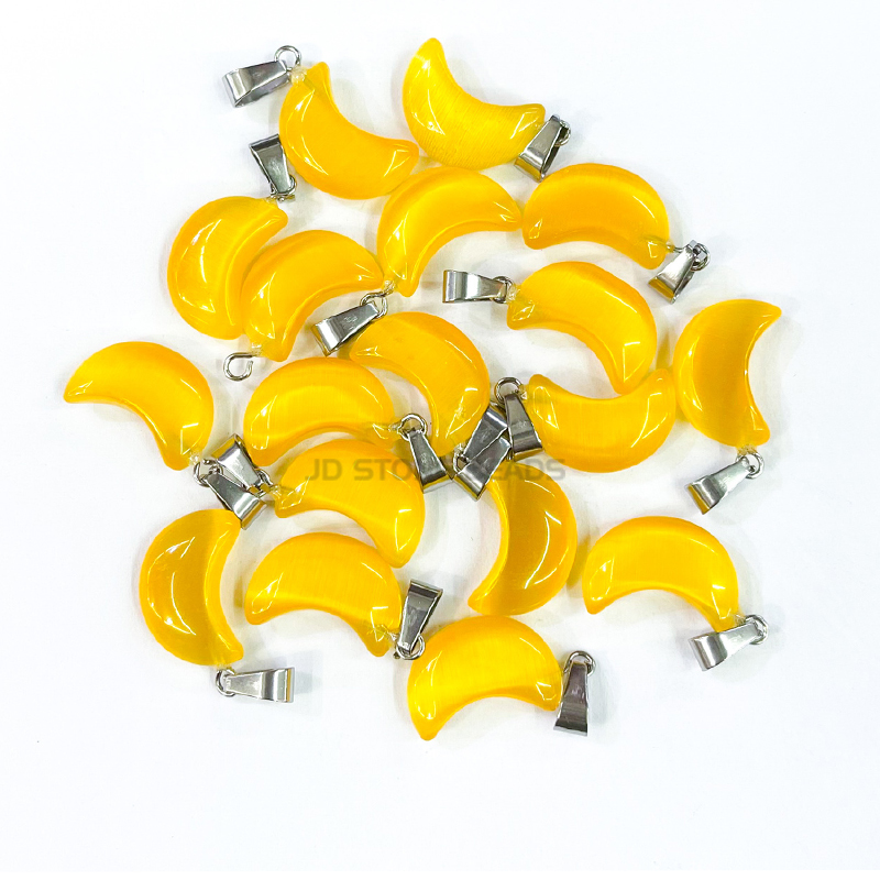 10 Stks/partij Kat Ogen Steen Maan Vorm Charmes Hanger Voor Diy Sieraden Maken Ketting Accessoires Gem Steen Vrouwen Sieraden: Yellow
