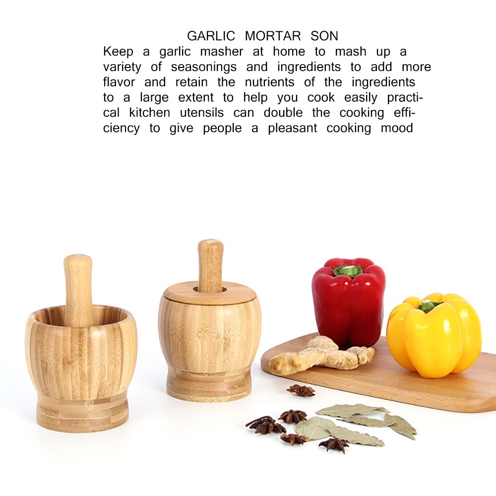Juego de mortero y cardo, Bol de bambú, trituradora de prensa de ajo para Guacamole, cocina, pimienta, tazón de prensado de ajo, práctico,