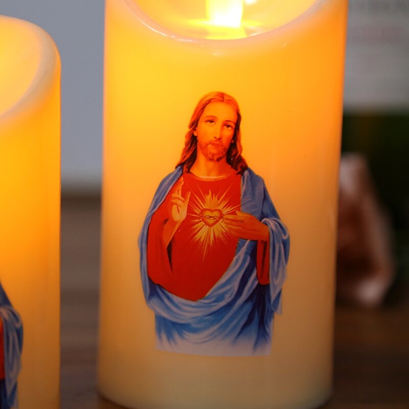 Jesus Christ Candles Lamp LED Tealight Romantic Pillar Light Flameless Electronic Candle Battery Operated