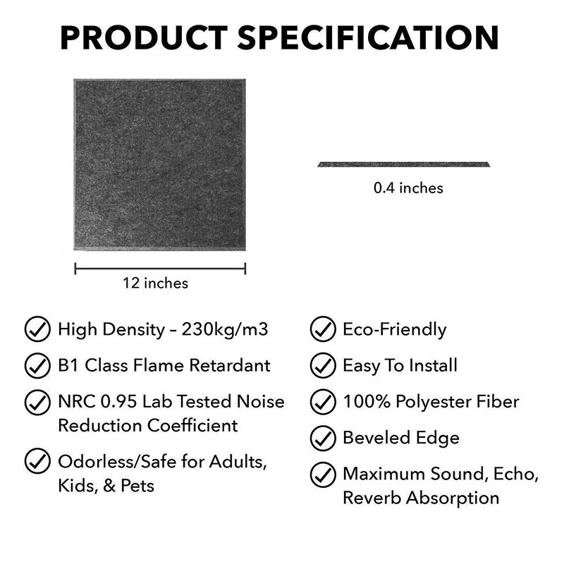 6 Pcs Acoustic Absorption Panels, Beveled Ceramic Tiles for Sound Insulation, Suitable for Houses, Etc