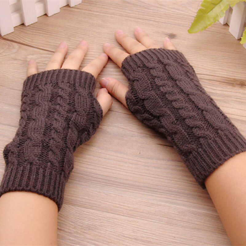 Guantes elegantes para mujer, calentadores de manos, guantes de invierno para mujer, guantes tejidos a ganchillo de lana sintética, sin dedos mitón de abrigo, guantes para mujer
