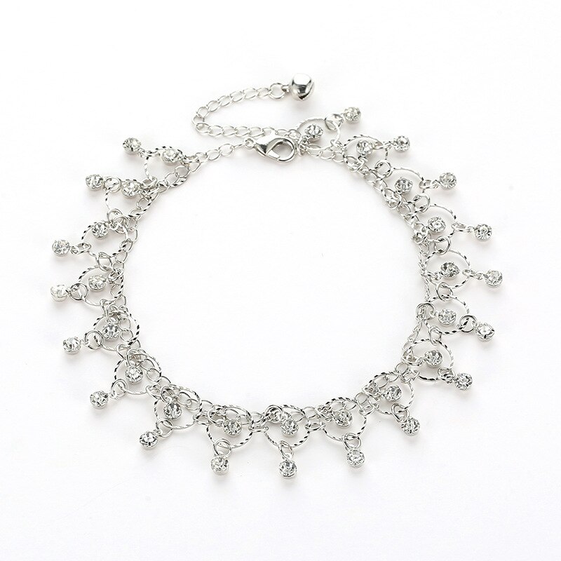 Danymia 2022 bracciale alla caviglia con nappa in oro a piedi nudi per donna catena regolabile con strass gioielli cavigliere accessori per piedi da spiaggia: Argento placcato
