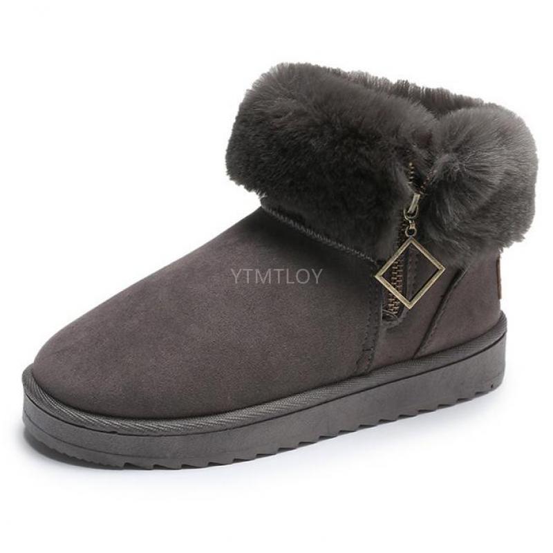 Süße Kurzen Schnee Stiefel Natürliche Winter Stiefeletten Frauen Winter Schuhe Runde Kappe Reißverschluss Zapatos De Mujer Winter Schuhe Frauen: grau / 36