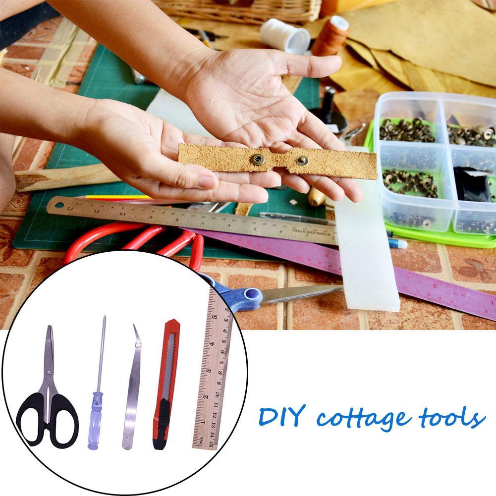 5 pz/impostato strumenti Villetta fai da te accessori casa delle bambole righello in metallo coltello forbici pinzette cacciavite casa delle bambole capanna strumenti di assemblaggio