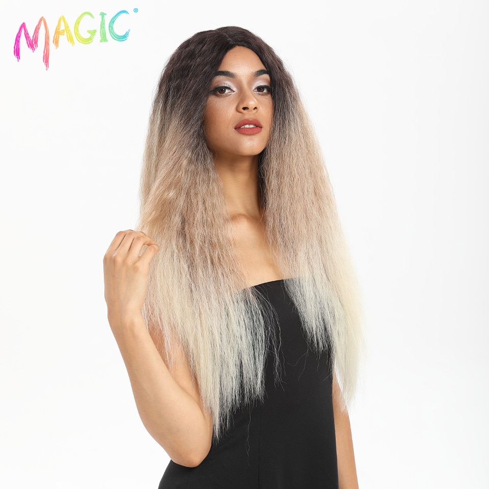 Magic Hair Synthetische Pruik Lace Synthetische Pruik Lange Yaki Ombre Blond Haar 28 Inch Amerikaanse Synthetische Lace Pruik