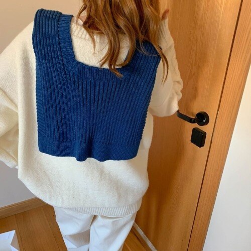 Shruts feminino ins chique moda outono vintage preppy menina malhas all-match popular primavera macio adorável femme vestuário cachecol colarinho: blue