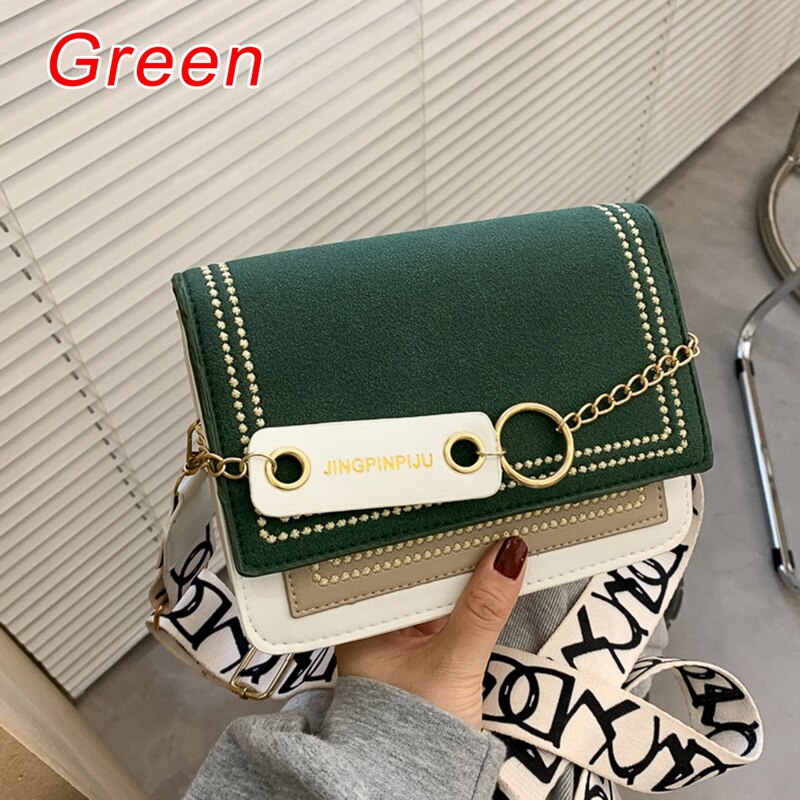 Crocodile pattern Shoulder Women's Matte Contrast Color Shoulder Messenger Bag Small Square Bag сумка женская: Green 3