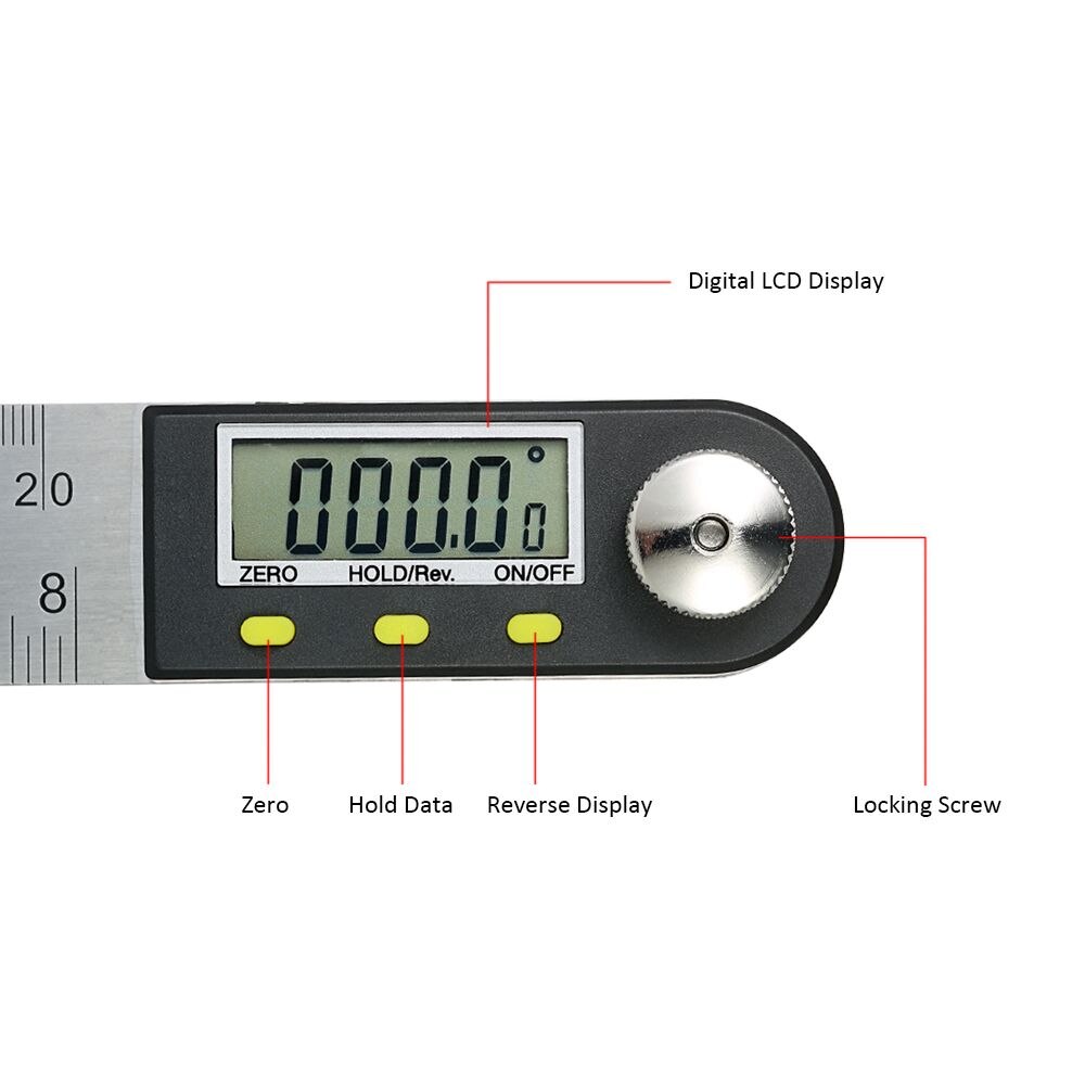 Stainless Steel 200mm Digital Protractor Inclinometer Electronic Angle Ruler 360 Degree Goniometer Finder Meter