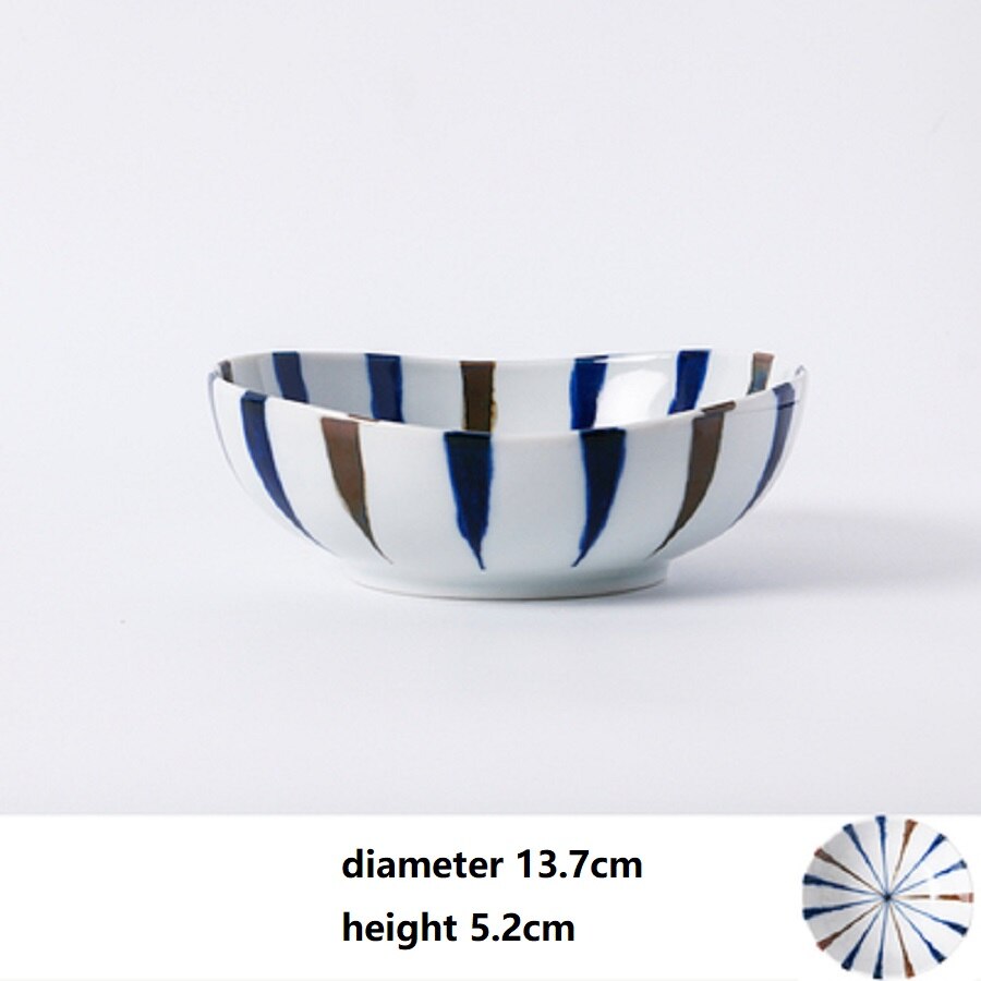 1 Pc Japanse Schotel Plaat Keramische Onderglazuur Retro Creatieve Lijnen Eenvoudige Exquise Huishouden Gemaakt In Japan: Diameter 13.7cm