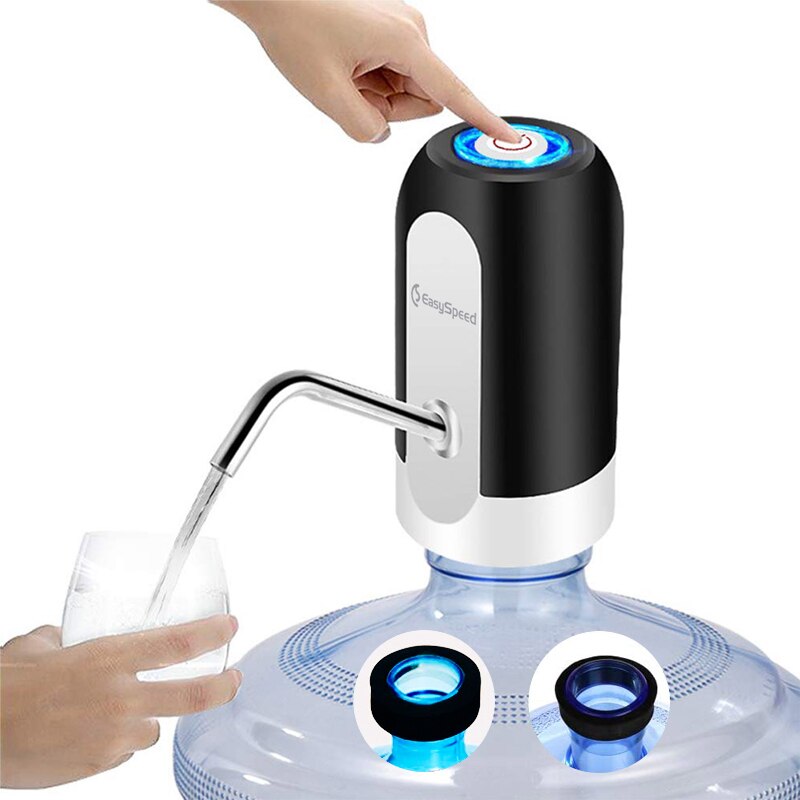 EASYSPEED, DISPENSADOR DE Agua con luz, ELECTRICO Y PORTATIL para BOTELLONES DE 5,8,10,12,13 Y 20 litros (Negro)