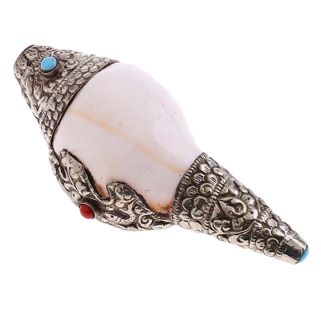 Amuleto de la suerte de concha de caracol de mar Natural Cubierto de plata tibetana Vintage, colgantes