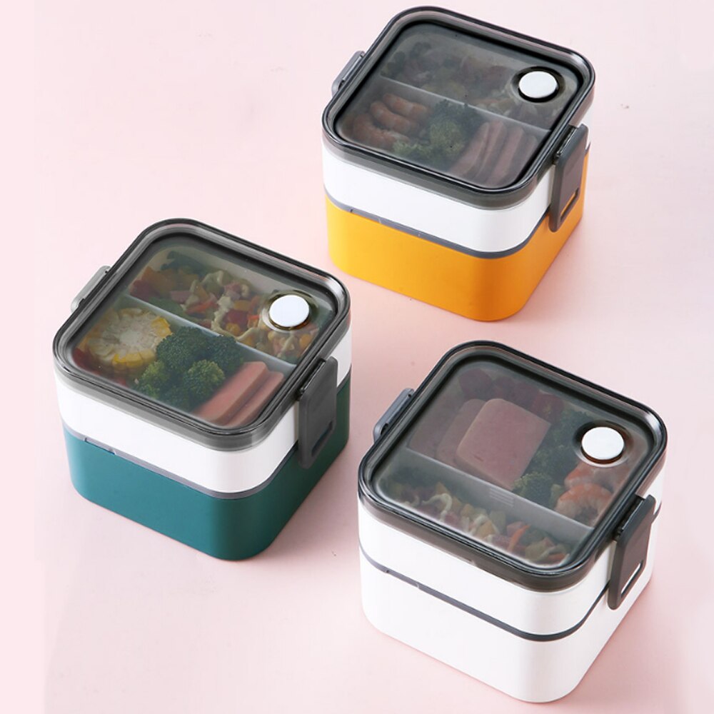 500-1100ml Portable 2 Layer Healthy Lunch Box Food Container Microwave Oven Lunch Bento Boxes With Cutlery