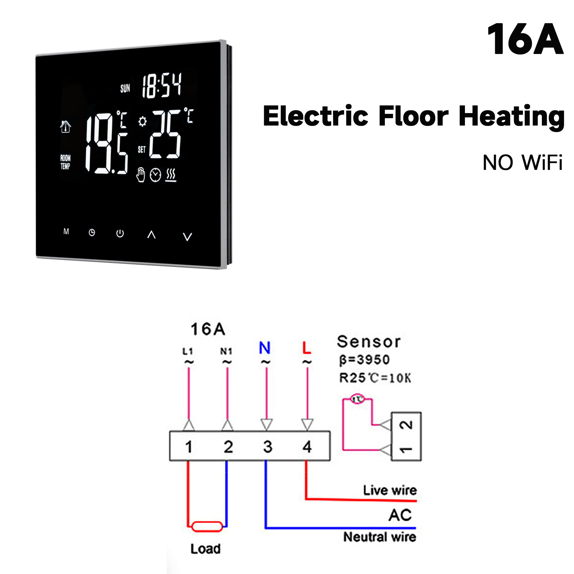 Tuya Wifi Slimme Thermostaat Lcd Touch Screen Voor Elektrische Vloerverwarming Water/Gas Boiler Temperatuur Afstandsbediening: NO WiFi 16A Heating