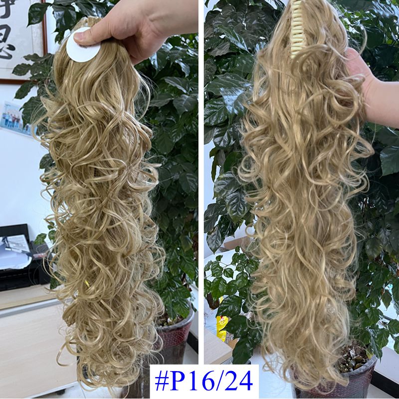 Luxury for Braiding 76cm 210g Long Wavy High Temperature Fiber Synthetic Hair Pieces Claw Clip Ponytail Extensions for Women: #17