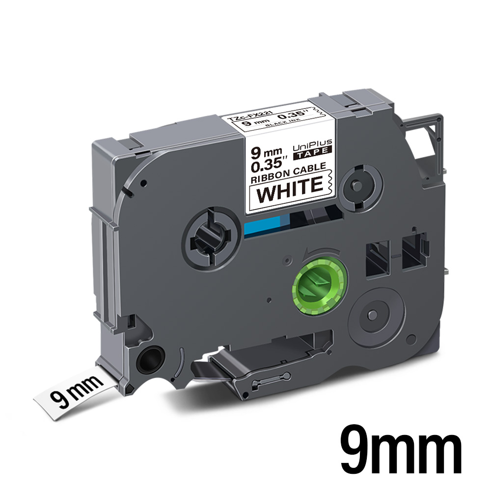 6/9/12/18/24/36mm Flexible Ribbon Label Tape Industrial Tape Replace Brother FX231 FX631 FX221 FX241 FX621 for PT H110 Labeller: Black on White-9mm