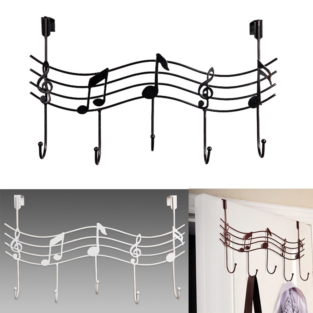 5 Hooks Music Wall Hook Door Hanger Kitchen Storage Rack Cupboard Hanging Hook Shelf Bathroom Organizer Bags Clothes Holder