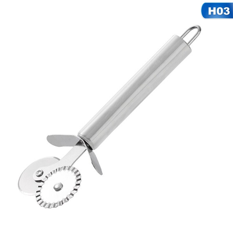 Pizza Cutter Rvs Dubbele Roller Pizza Mes Pizza Deeg Divider Gebak Pasta Deeg Crimper Keuken Gereedschap: 03