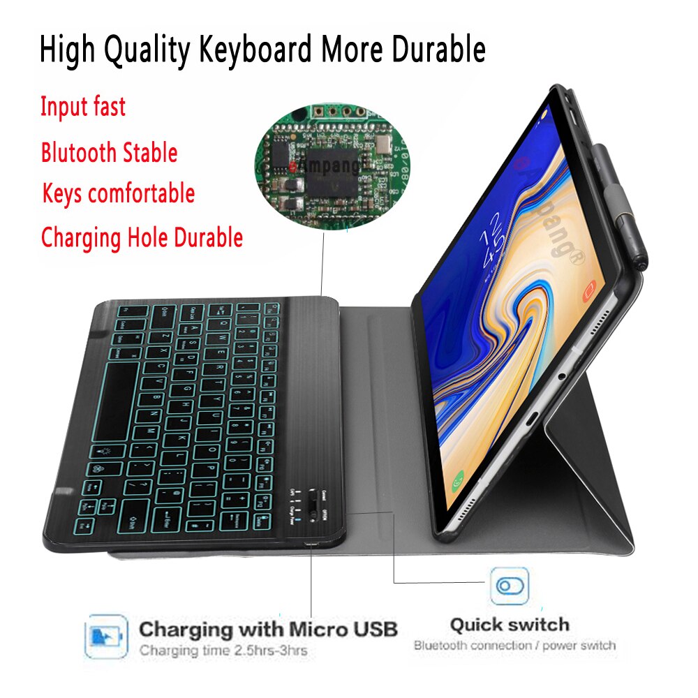 Tablet Keyboard Case for Samsung Galaxy Tab A 10.5 SM-T590 SM-T595 - Leather Cover with Bluetooth Keyboard & Stylus