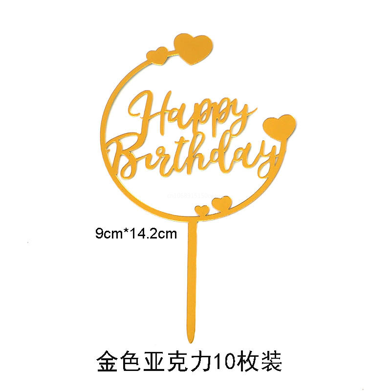 10Pcs Gold Black Happy Birthday Cake Topper DIY Acrylic Letter Simple Kids Birthday Party Dessert Decoration Supplies