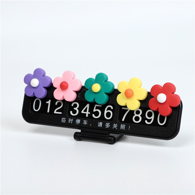 Car Temporary Stop Sign Cute Flower Car Mounted Parking Number Plate Car Maneuvering Shift Car Cards: Black Stop License Plate Stickers Flower