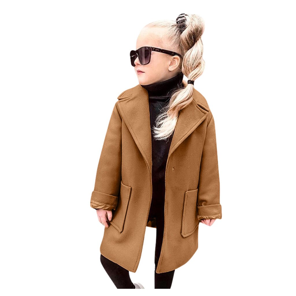 Kids Meisjes Kleding Lange Mouwen Winter Wollen Jas Effen Kleuren Pocket Winddicht Jas Warm Uitloper Jas Korea Stijl Meisjes Jas