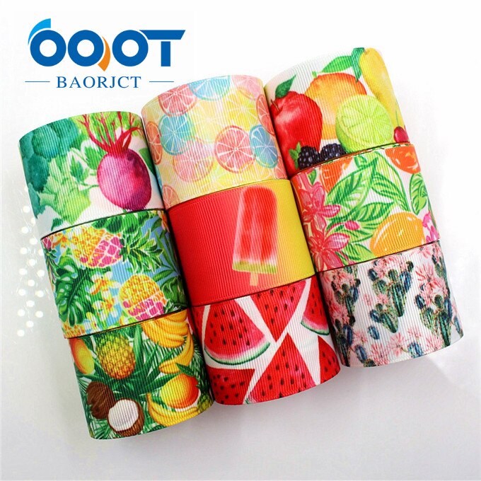 Ooot baorjct 183174 38mm 10 yards tegneserie frugtbånd termisk overførsel trykt grosgrain bryllup tilbehør diymaterialer