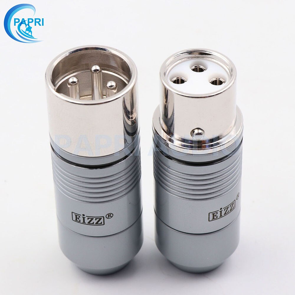 EIZZ 2PCS Tellurium Copper 3 pin Male Female XLR Connector MIC Snake 24K Gold Platinum Plated Audio AMP Microphone Cable Jack