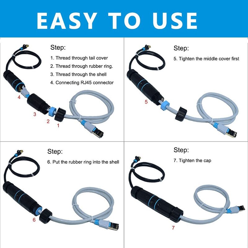 5 Pcs RJ45 Connectors IP68 Waterproof Shielded (STP) Cat6 Ethernet LAN Cable Connector-boom