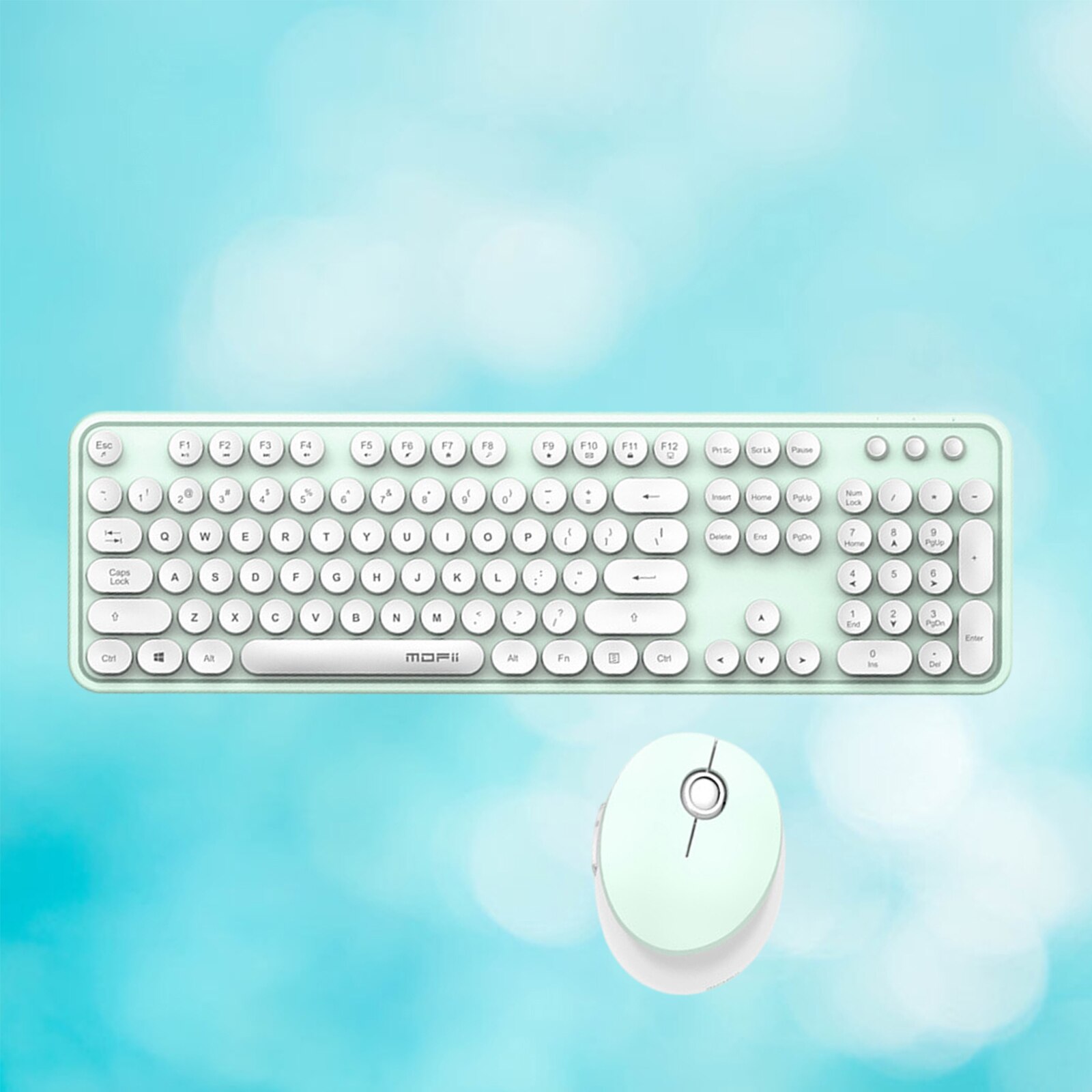 Mini Multi-Colour Wireless Keyboard and Mouse Kit Plug and Play, Silent click: White Green